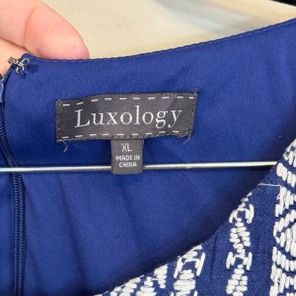 Luxology Maxi Dress Womens XL Blue Geometric Embroidered Boho Sleeveless Cottage - Picture 9 of 9